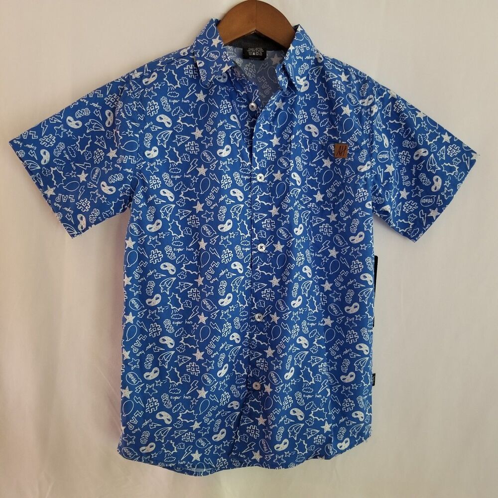 American Hawk Shirt Boy's Blue & White Short Sleeve Button Down Size 10